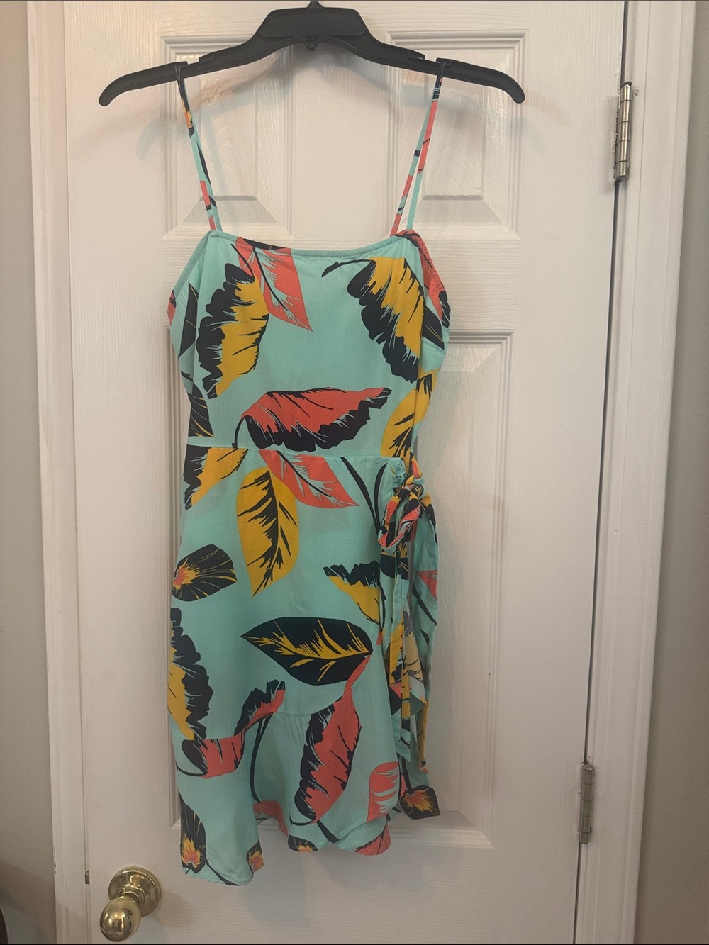 Express Tropical Leaf Tie-Side Mini Dress